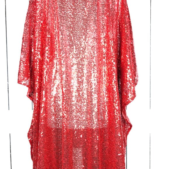 Red sequins kimono vneck caftan cover up tunic dress - Picture 5 of 5